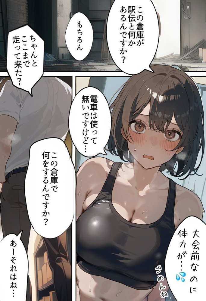 開催！寝取られ駅伝〜陸上女子は大会中に先輩OB達に中出し孕ませられても繋げ！精子塗れのバトンで優勝狙う！大学で遠距離になる前最後の幼馴染彼氏との初セックスは延期で色黒チャラ男OBに寝取られる話【寝取られるタマシギの一滴】 エロ同人誌画像 010