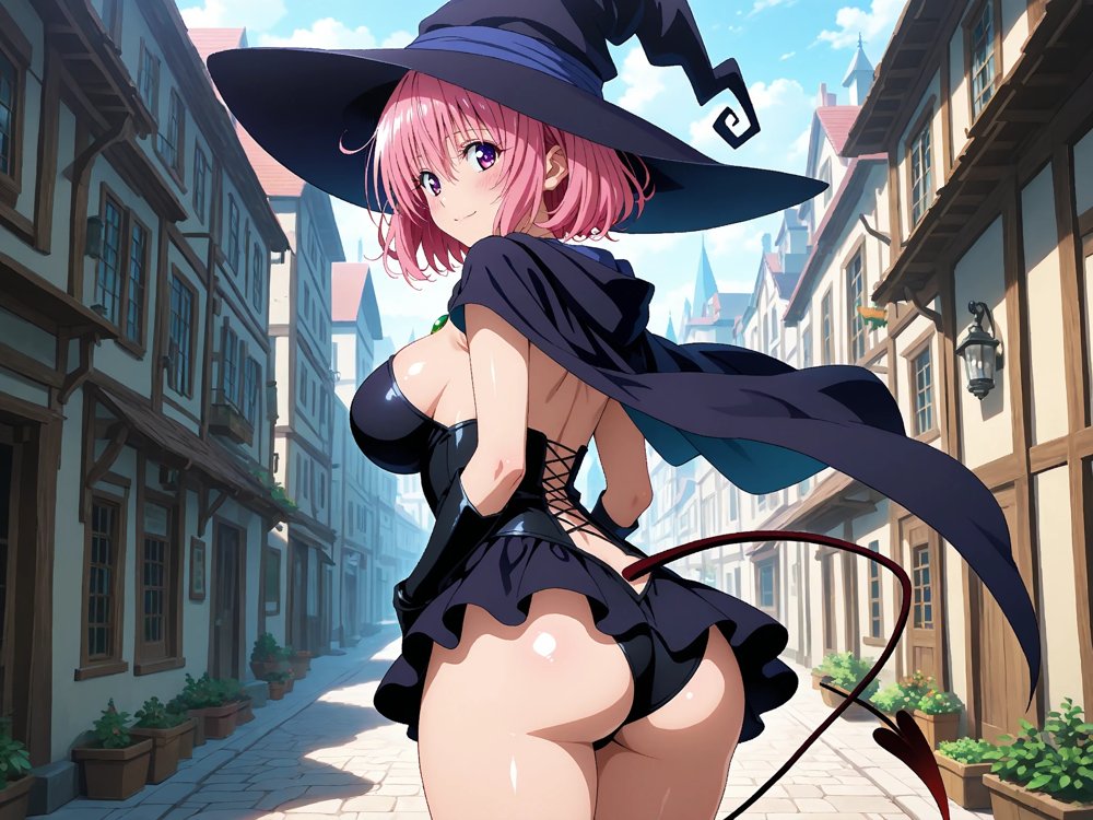 【発情ヒロイン】T●Loveる  モモ・ベ●ア・デビルーク  魔法使いコスで野外授業…しっぽまで感じるの！【画像生成マン】