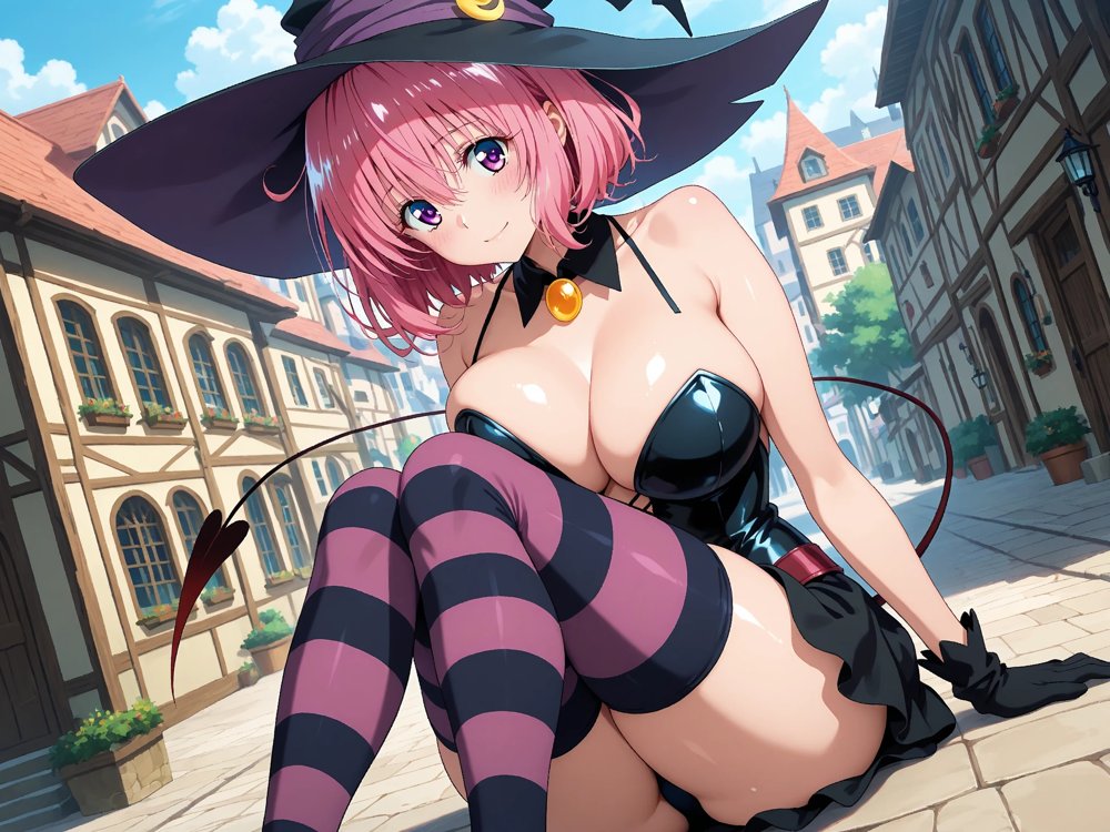 【発情ヒロイン】T●Loveる  モモ・ベ●ア・デビルーク  魔法使いコスで野外授業…しっぽまで感じるの！【画像生成マン】