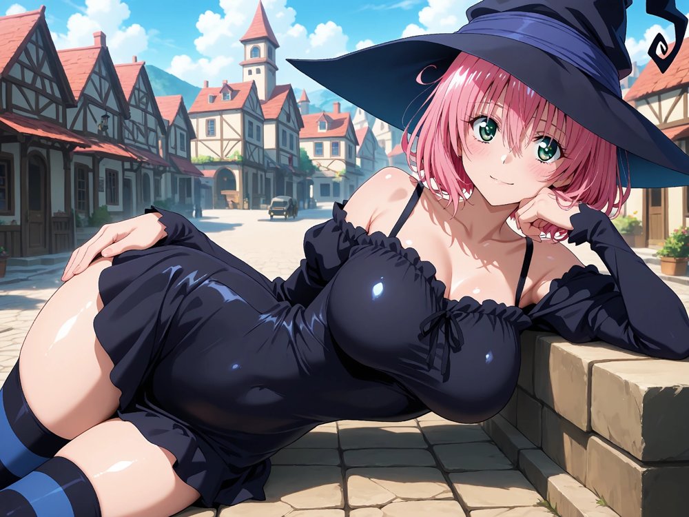 【発情ヒロイン】T●Loveる  モモ・ベ●ア・デビルーク  魔法使いコスで野外授業…しっぽまで感じるの！【画像生成マン】