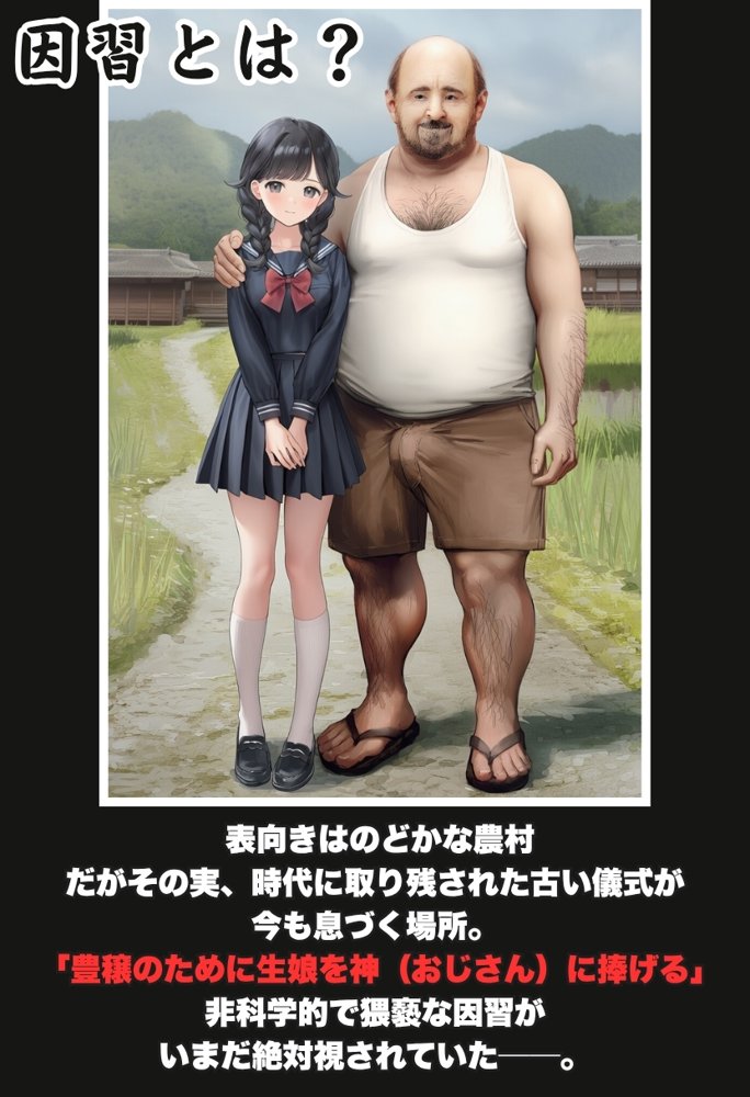 【因習村】村の飢饉を救うため差し出された僕の彼女、BMI40越えの性欲だけはいっちょ前の種付けおじさんに媚薬を飲まされ、おじさん特有のねちっこい前戯で全身べちょべちょに舐められた挙げ句、聖なる肉棒（チンカス付き）の掃除を実施！その後は遂に処女おまんこにゴールイン！入念かつ丹念にがん突きにされ、イキまくりんぐ！一晩中汗だくで連続絶頂アクメを決めさせられた話【種付け出版】 hitomi無料エロ漫画（同人誌）サンプル画像002