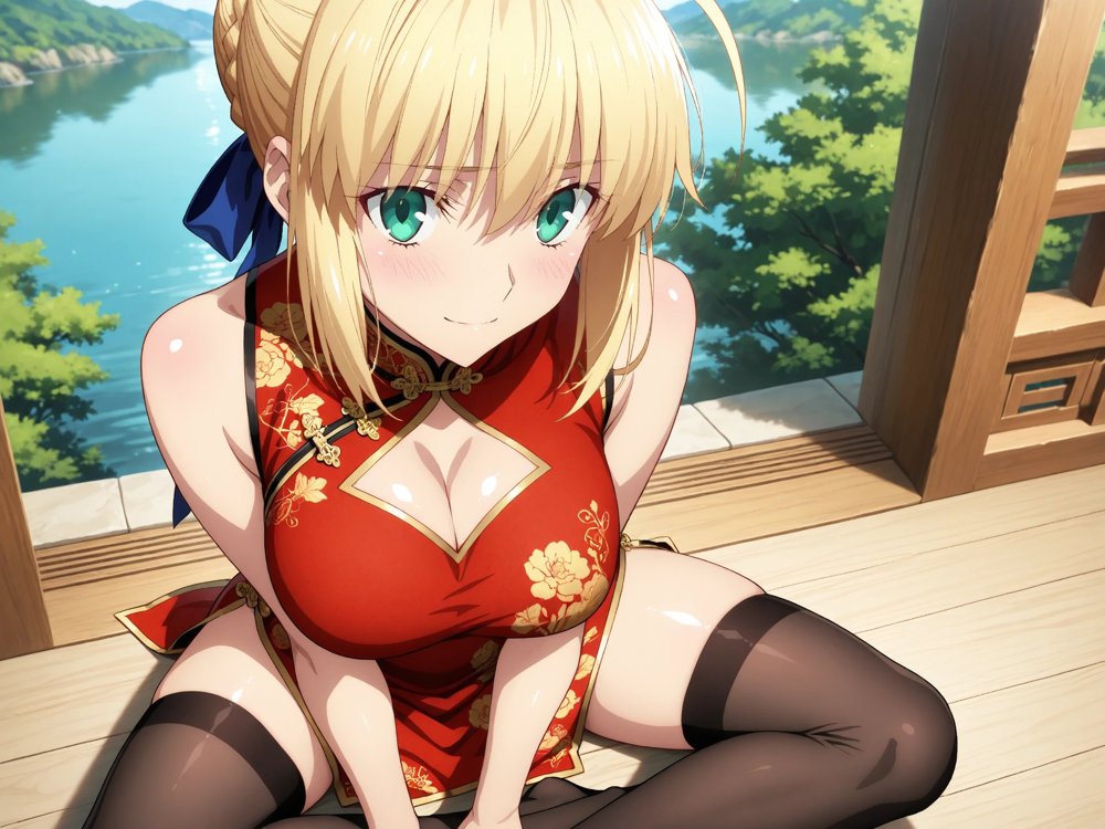 【発情ヒロイン】Fate/st●y night  セイ●ー  ノーパンチャイナ服編【画像生成マン】 hitomi無料エロ漫画（同人誌）サンプル画像007