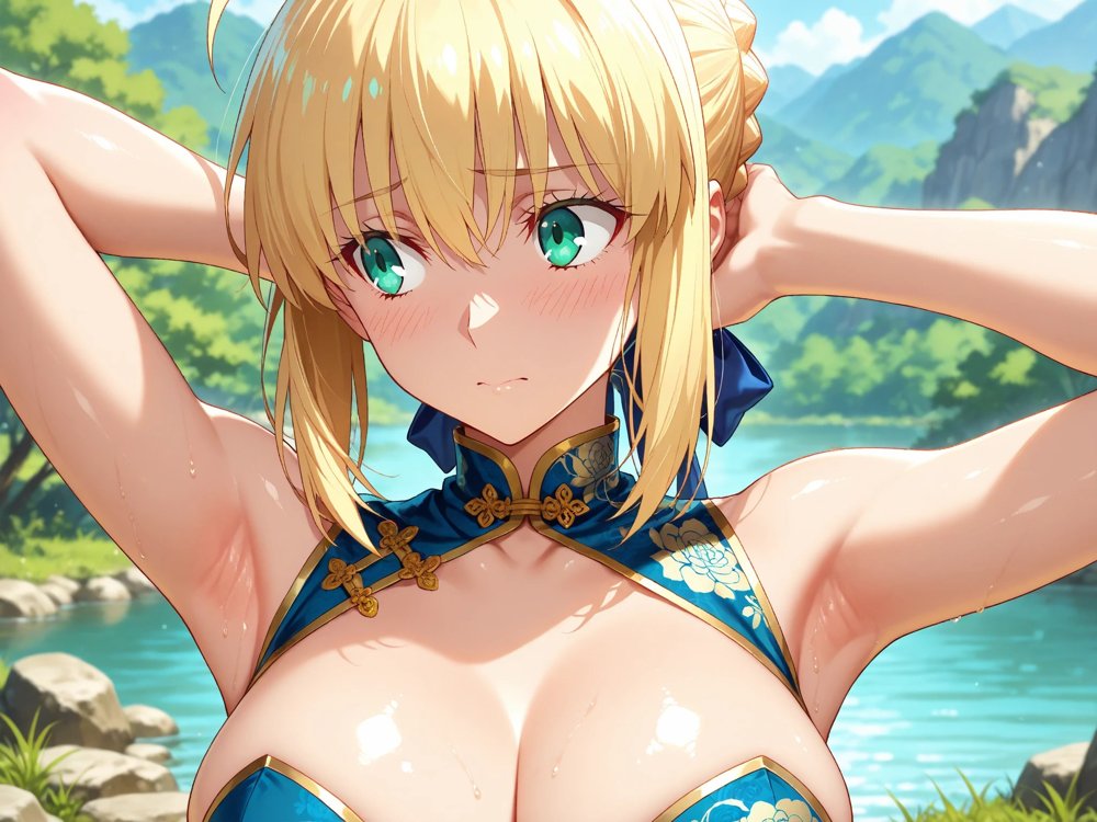 【発情ヒロイン】Fate/st●y night  セイ●ー  ノーパンチャイナ服編【画像生成マン】 hitomi無料エロ漫画（同人誌）サンプル画像010
