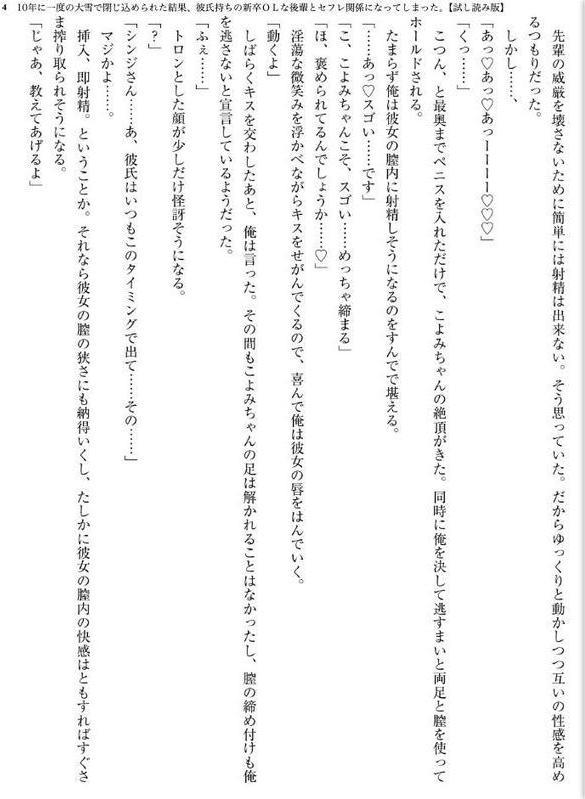 10年に一度の大雪で閉じ込められた結果、彼氏持ちの新卒OLな後輩とセフレ関係になってしまった。